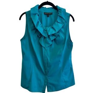 Lafayette 148 NY Teal Sleeveless Ruffle Blouse Size 12